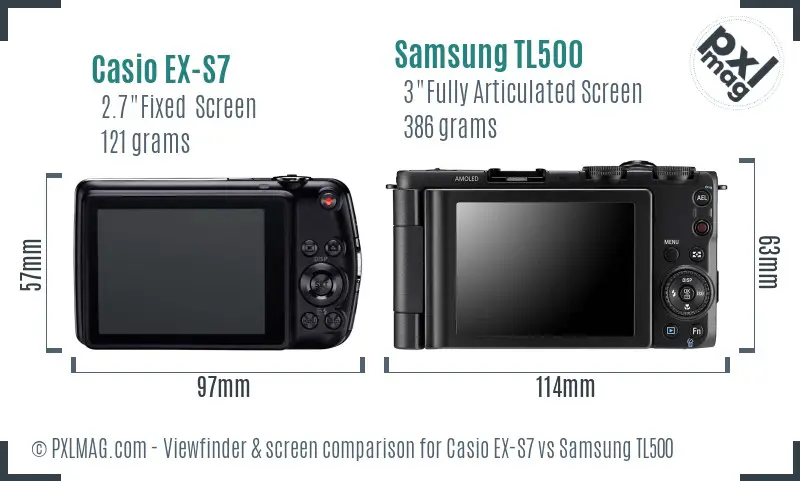 Casio EX-S7 vs Samsung TL500 Screen and Viewfinder comparison