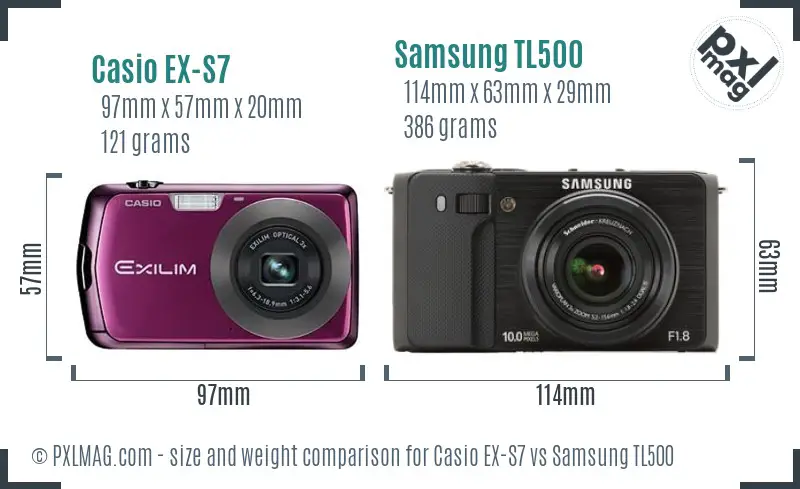 Casio EX-S7 vs Samsung TL500 size comparison