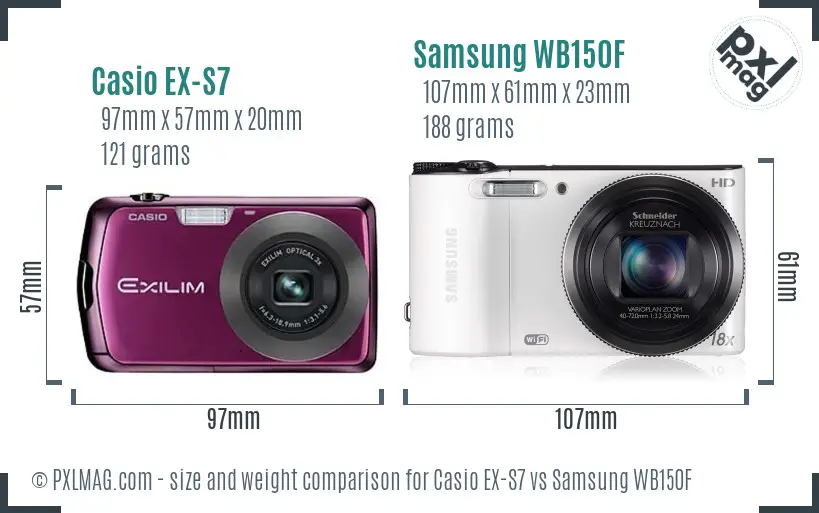 Casio EX-S7 vs Samsung WB150F size comparison