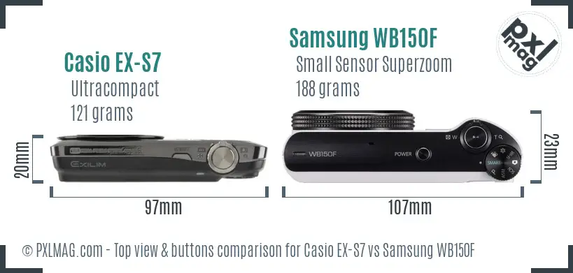 Casio EX-S7 vs Samsung WB150F top view buttons comparison