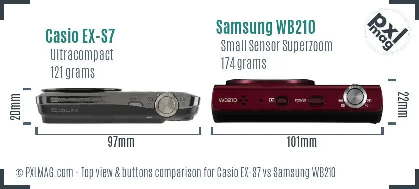 Casio EX-S7 vs Samsung WB210 top view buttons comparison