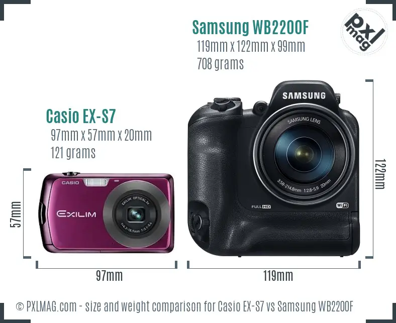 Casio EX-S7 vs Samsung WB2200F size comparison