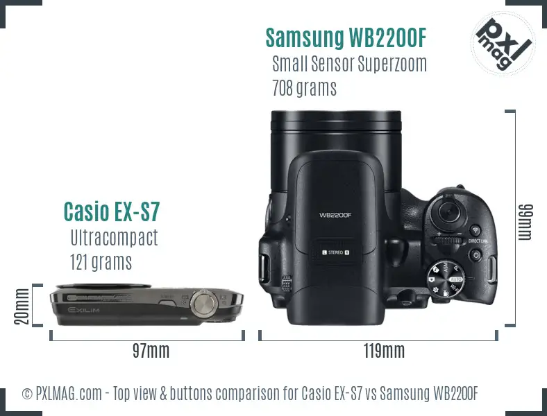 Casio EX-S7 vs Samsung WB2200F top view buttons comparison