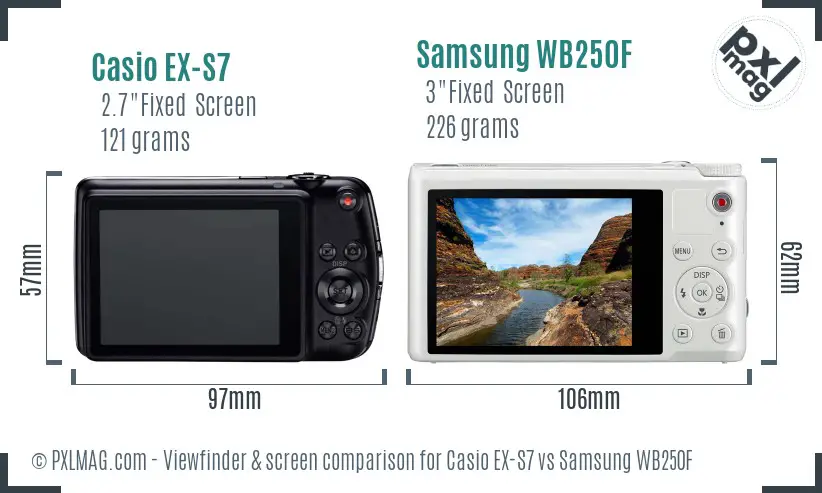 Casio EX-S7 vs Samsung WB250F Screen and Viewfinder comparison