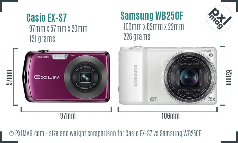 Casio EX-S7 vs Samsung WB250F size comparison