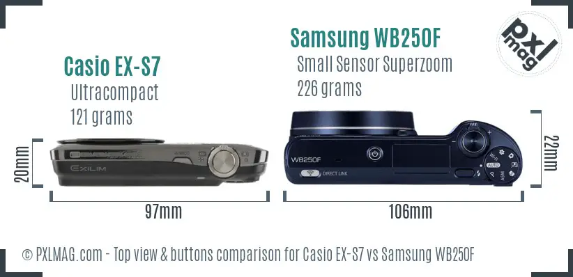 Casio EX-S7 vs Samsung WB250F top view buttons comparison