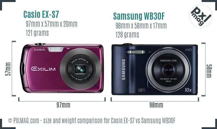 Casio EX-S7 vs Samsung WB30F size comparison