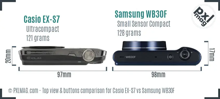 Casio EX-S7 vs Samsung WB30F top view buttons comparison