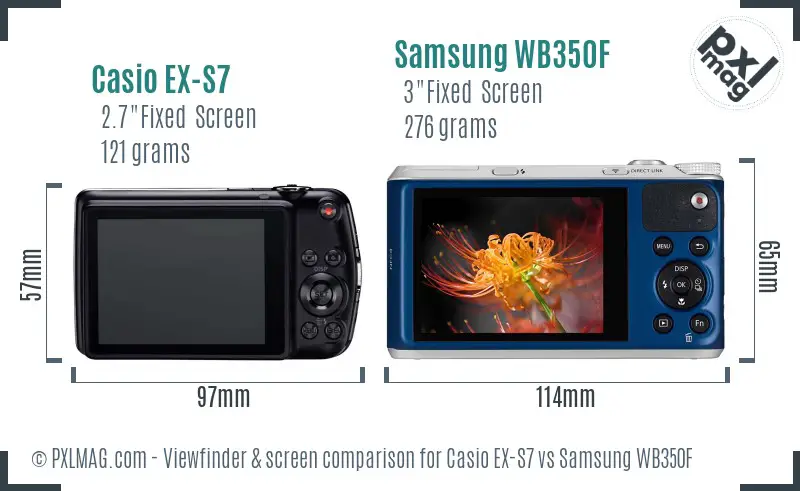 Casio EX-S7 vs Samsung WB350F Screen and Viewfinder comparison