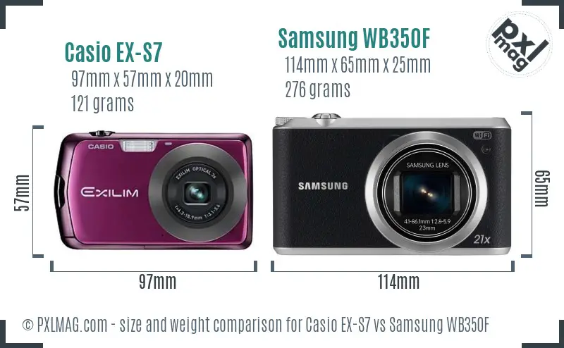 Casio EX-S7 vs Samsung WB350F size comparison