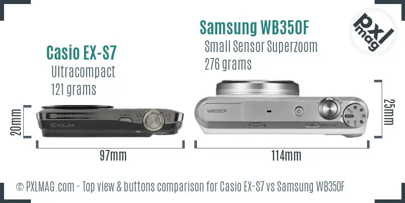 Casio EX-S7 vs Samsung WB350F top view buttons comparison