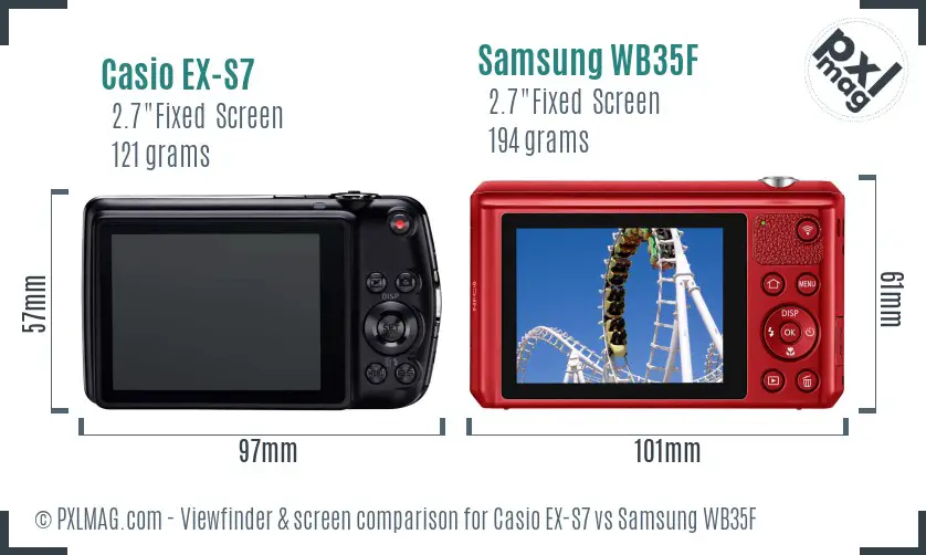 Casio EX-S7 vs Samsung WB35F Screen and Viewfinder comparison