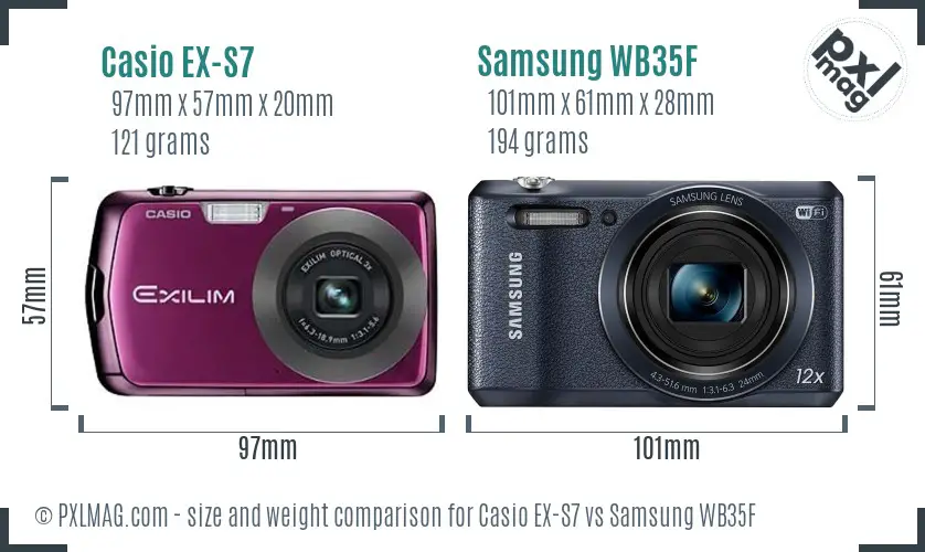 Casio EX-S7 vs Samsung WB35F size comparison