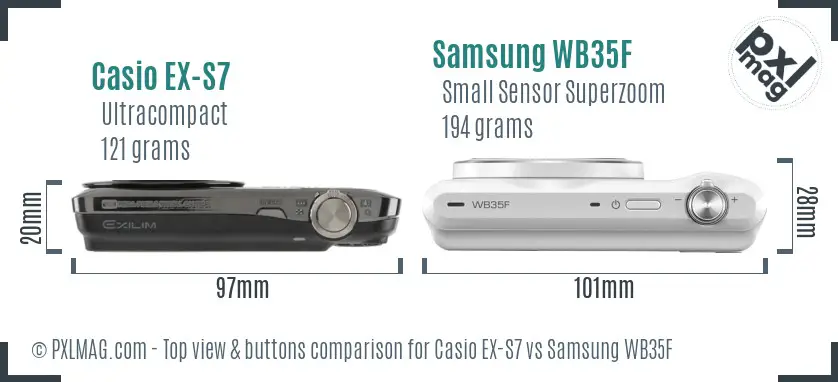 Casio EX-S7 vs Samsung WB35F top view buttons comparison