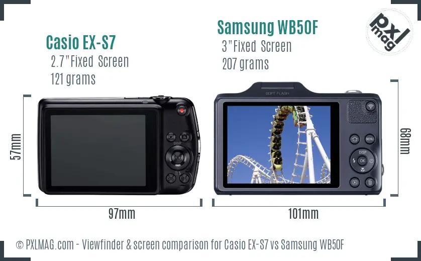 Casio EX-S7 vs Samsung WB50F Screen and Viewfinder comparison