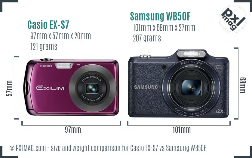 Casio EX-S7 vs Samsung WB50F size comparison