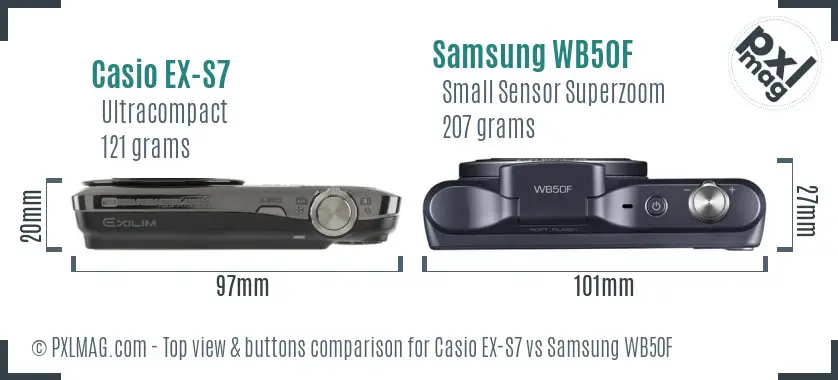 Casio EX-S7 vs Samsung WB50F top view buttons comparison