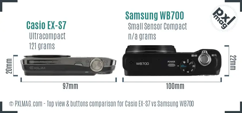 Casio EX-S7 vs Samsung WB700 top view buttons comparison