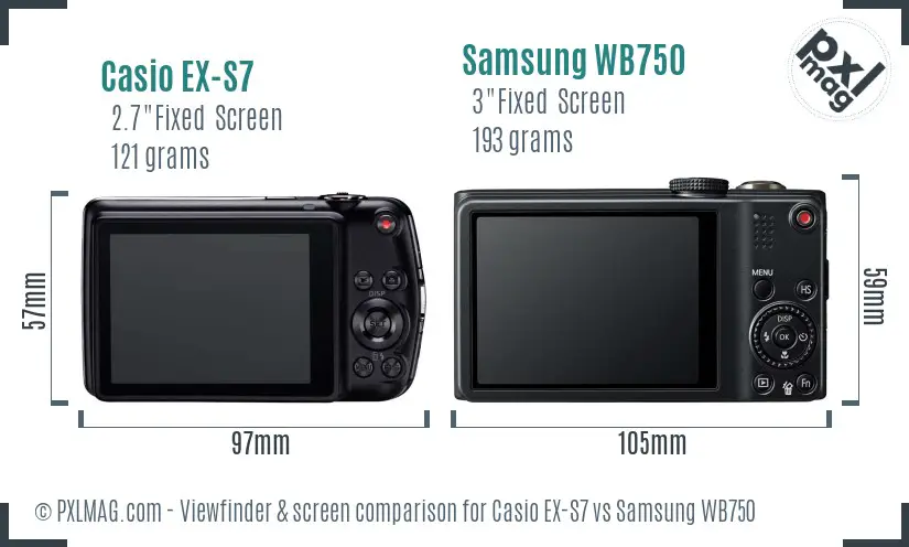 Casio EX-S7 vs Samsung WB750 Screen and Viewfinder comparison