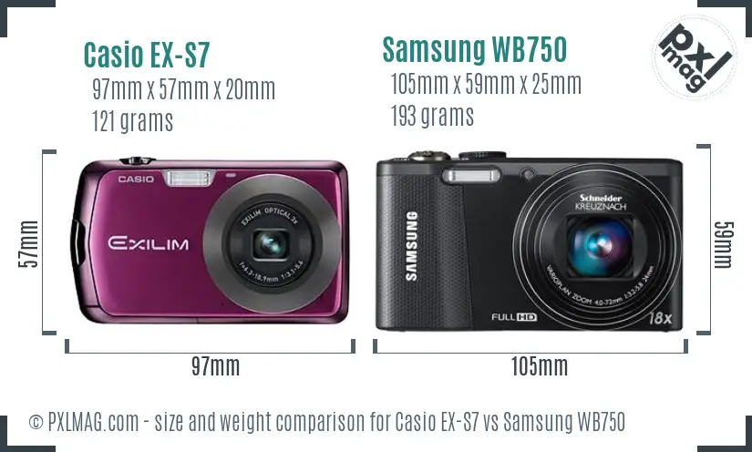 Casio EX-S7 vs Samsung WB750 size comparison