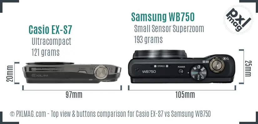 Casio EX-S7 vs Samsung WB750 top view buttons comparison