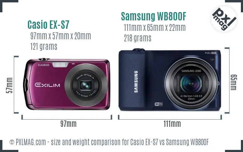 Casio EX-S7 vs Samsung WB800F size comparison