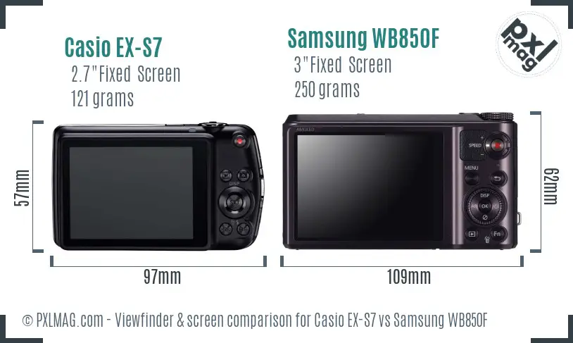 Casio EX-S7 vs Samsung WB850F Screen and Viewfinder comparison