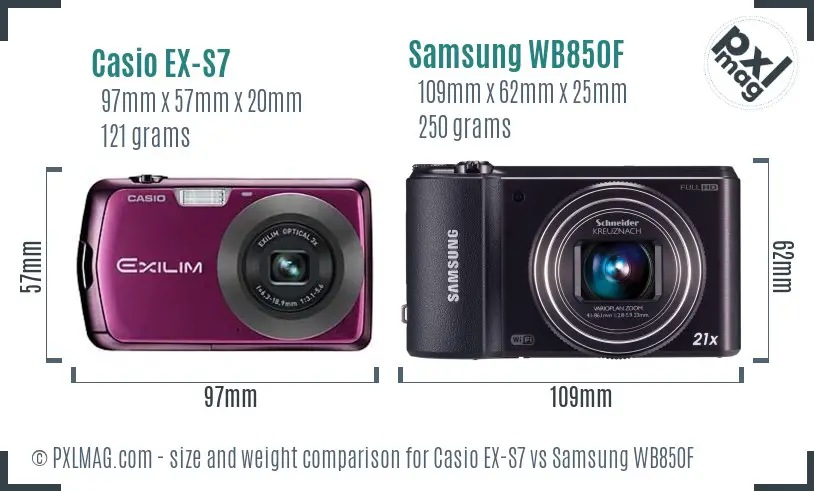 Casio EX-S7 vs Samsung WB850F size comparison