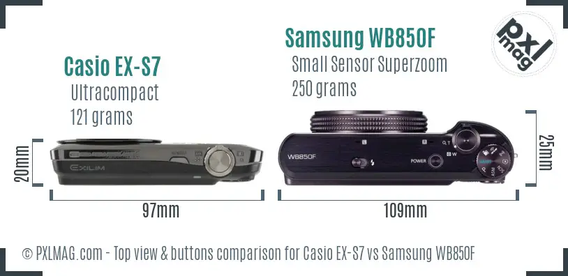 Casio EX-S7 vs Samsung WB850F top view buttons comparison