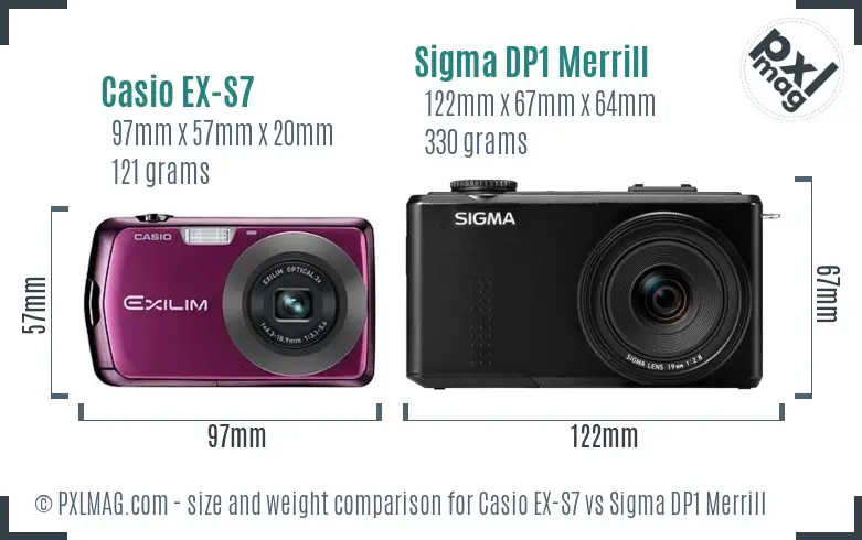 Casio EX-S7 vs Sigma DP1 Merrill size comparison