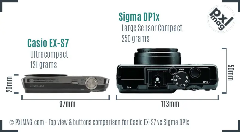 Casio EX-S7 vs Sigma DP1x top view buttons comparison