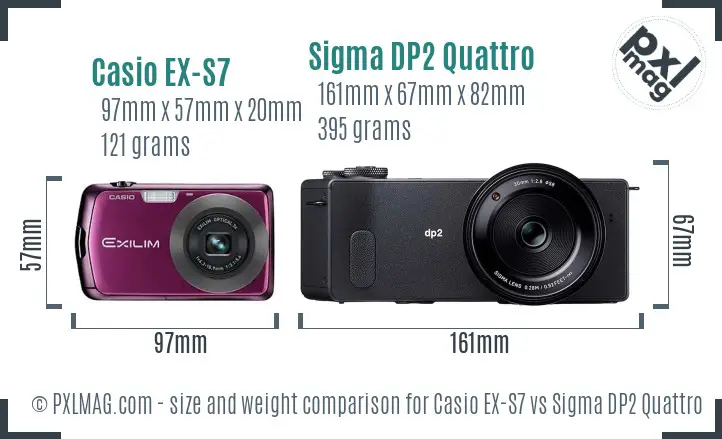 Casio EX-S7 vs Sigma DP2 Quattro size comparison