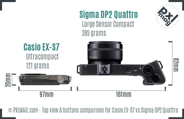 Casio EX-S7 vs Sigma DP2 Quattro top view buttons comparison