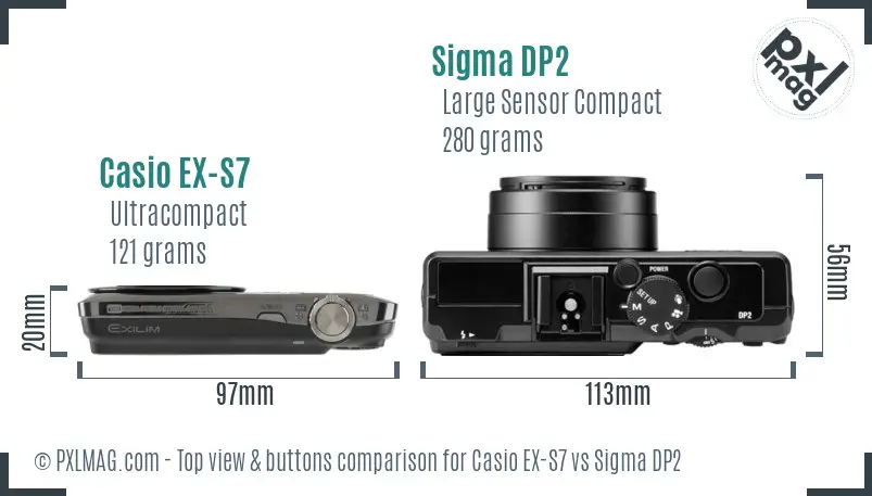 Casio EX-S7 vs Sigma DP2 top view buttons comparison