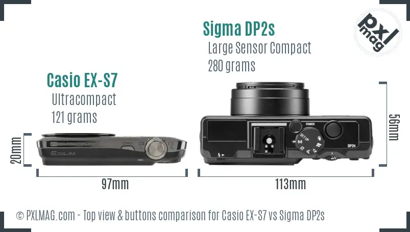 Casio EX-S7 vs Sigma DP2s top view buttons comparison