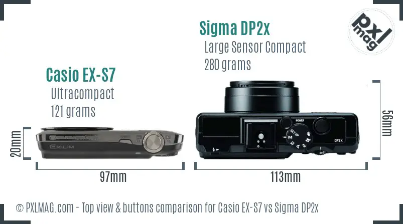 Casio EX-S7 vs Sigma DP2x top view buttons comparison