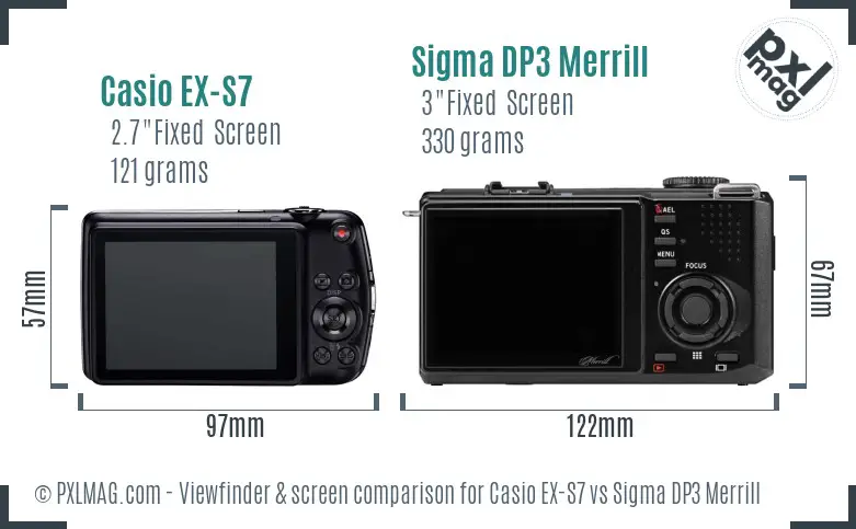 Casio EX-S7 vs Sigma DP3 Merrill Screen and Viewfinder comparison