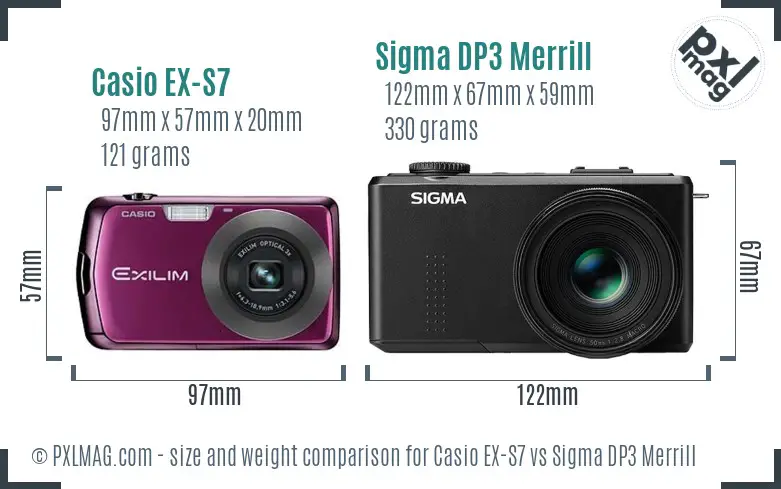 Casio EX-S7 vs Sigma DP3 Merrill size comparison