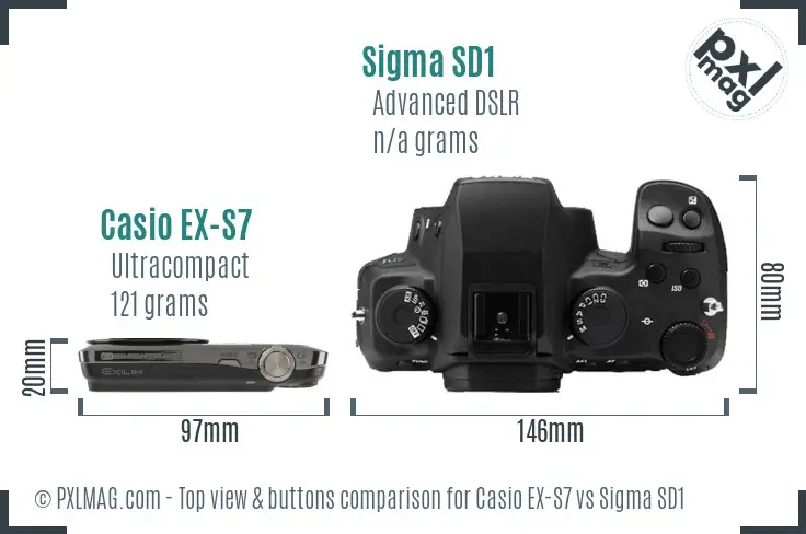 Casio EX-S7 vs Sigma SD1 top view buttons comparison