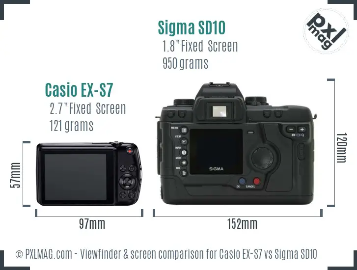 Casio EX-S7 vs Sigma SD10 Screen and Viewfinder comparison