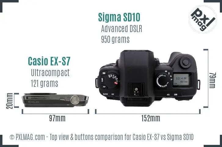 Casio EX-S7 vs Sigma SD10 top view buttons comparison