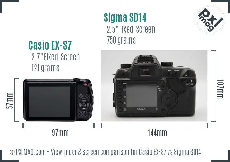 Casio EX-S7 vs Sigma SD14 Screen and Viewfinder comparison