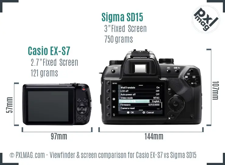 Casio EX-S7 vs Sigma SD15 Screen and Viewfinder comparison