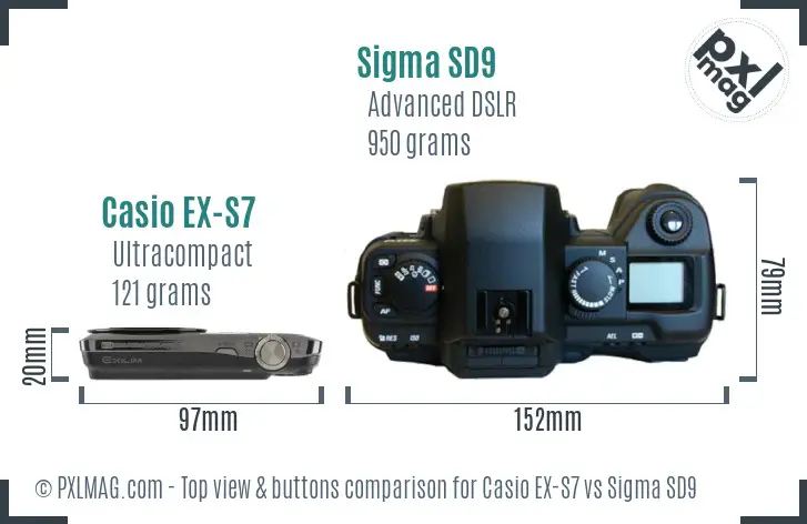 Casio EX-S7 vs Sigma SD9 top view buttons comparison