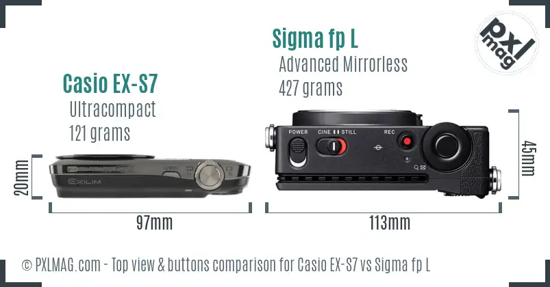 Casio EX-S7 vs Sigma fp L top view buttons comparison