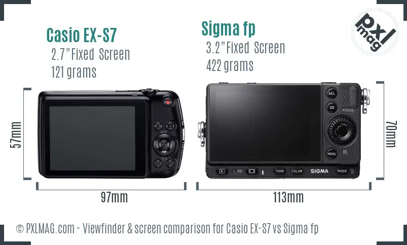 Casio EX-S7 vs Sigma fp Screen and Viewfinder comparison