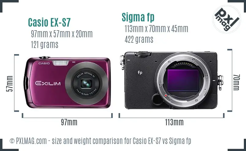 Casio EX-S7 vs Sigma fp size comparison