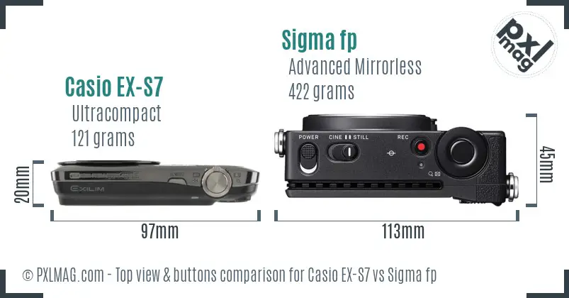 Casio EX-S7 vs Sigma fp top view buttons comparison