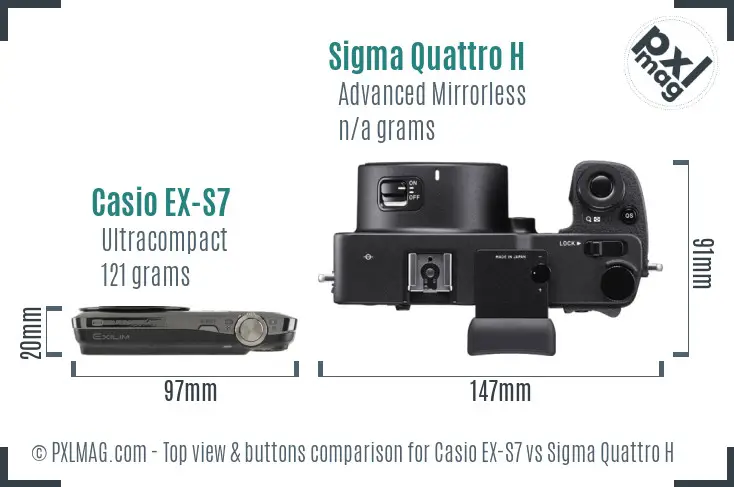 Casio EX-S7 vs Sigma Quattro H top view buttons comparison Casio EX-S7 vs Sigma Quattro H top view buttons comparison