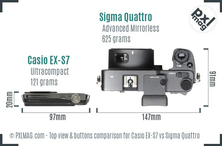 Casio EX-S7 vs Sigma Quattro top view buttons comparison